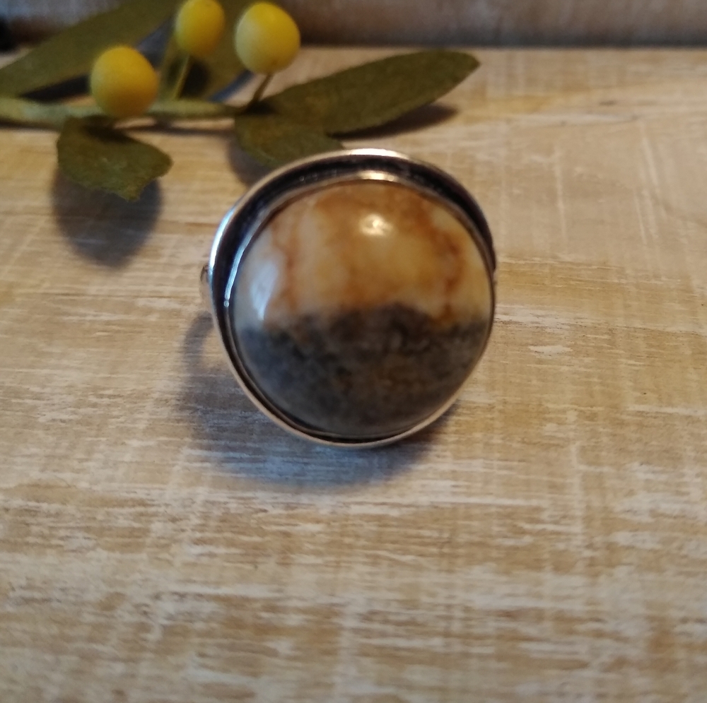 OCEAN JASPER SILVER PLATED RING NWOT
